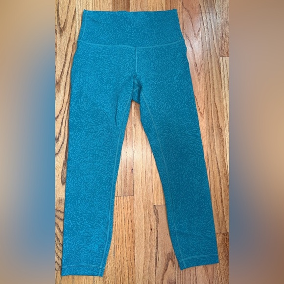 Lululemon Women’s Wunder Train 7/8 Leggings Size 6 Emerald Ice Emboss - Picture 1 of 5